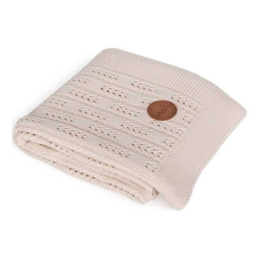 CEBA Strickdecke im Geschenkkarton 90 x 90 beige Fischgrät 1×1, 100% Baumwolle