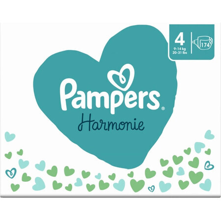 PAMPERS HARMONIE BABY DIAPERS V.4 9-14KG 174KS 1×174 Stück, Windeln Größe 4