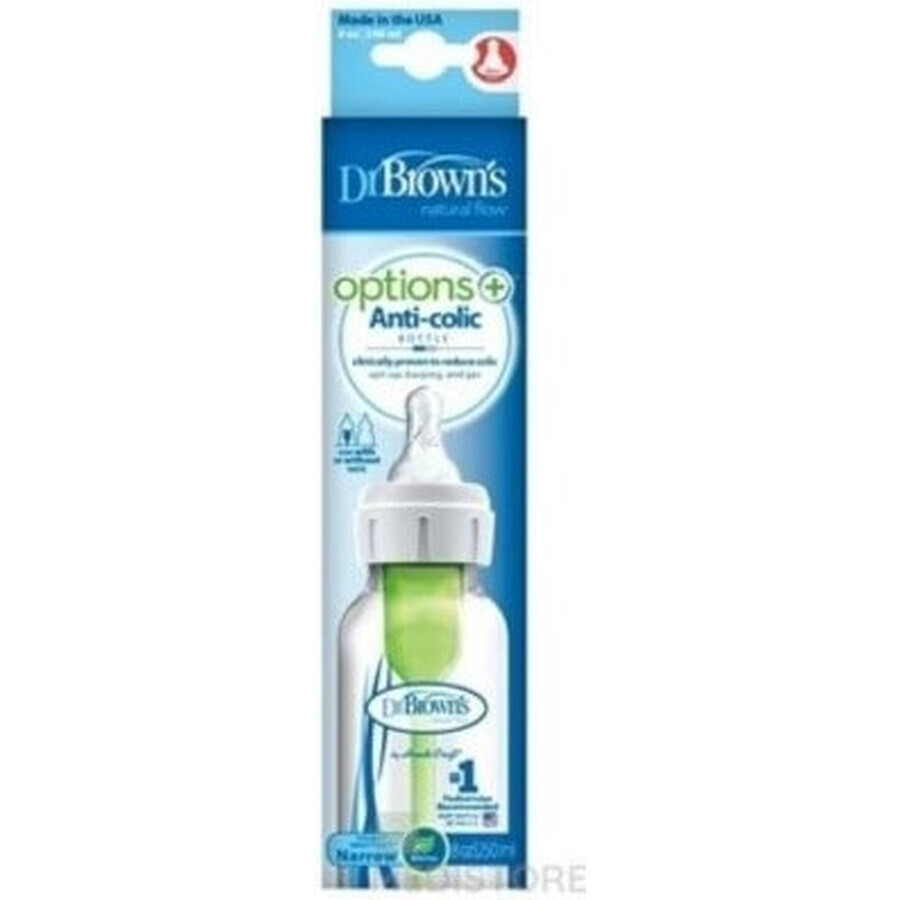 Dr.BROWN'S BABY BOTTLE OPTIONS+ 250 ml 1×1 pz, stretto, 0M+, anticolica, plastica, bianco