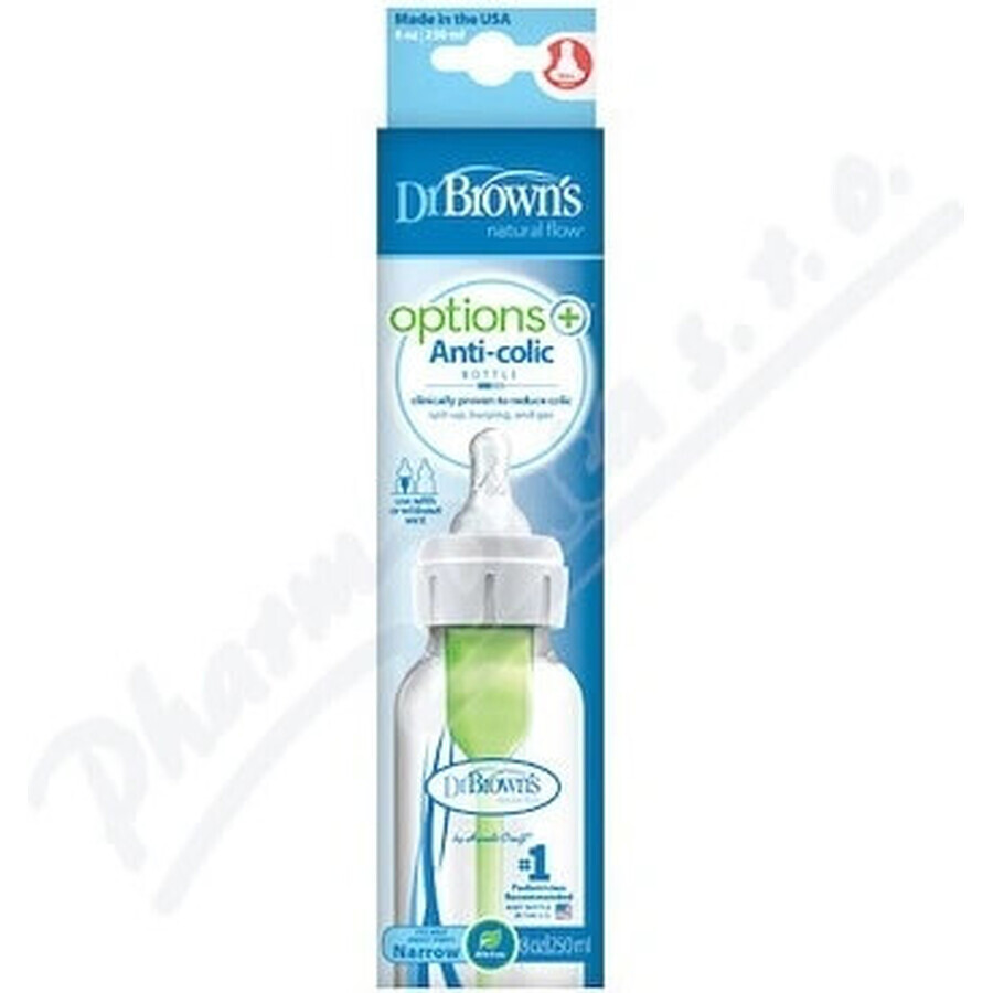 Dr.BROWN'S BABY BOTTLE OPTIONS+ 250 ml 1×1 pz, stretto, 0M+, anticolica, plastica, bianco