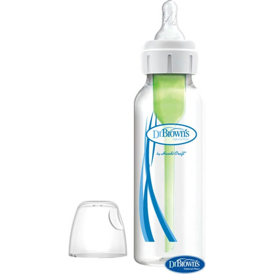 Dr.BROWN'S BABY BOTTLE OPTIONS+ 250 ml 1×1 pz, stretto, 0M+, anticolica, plastica, bianco