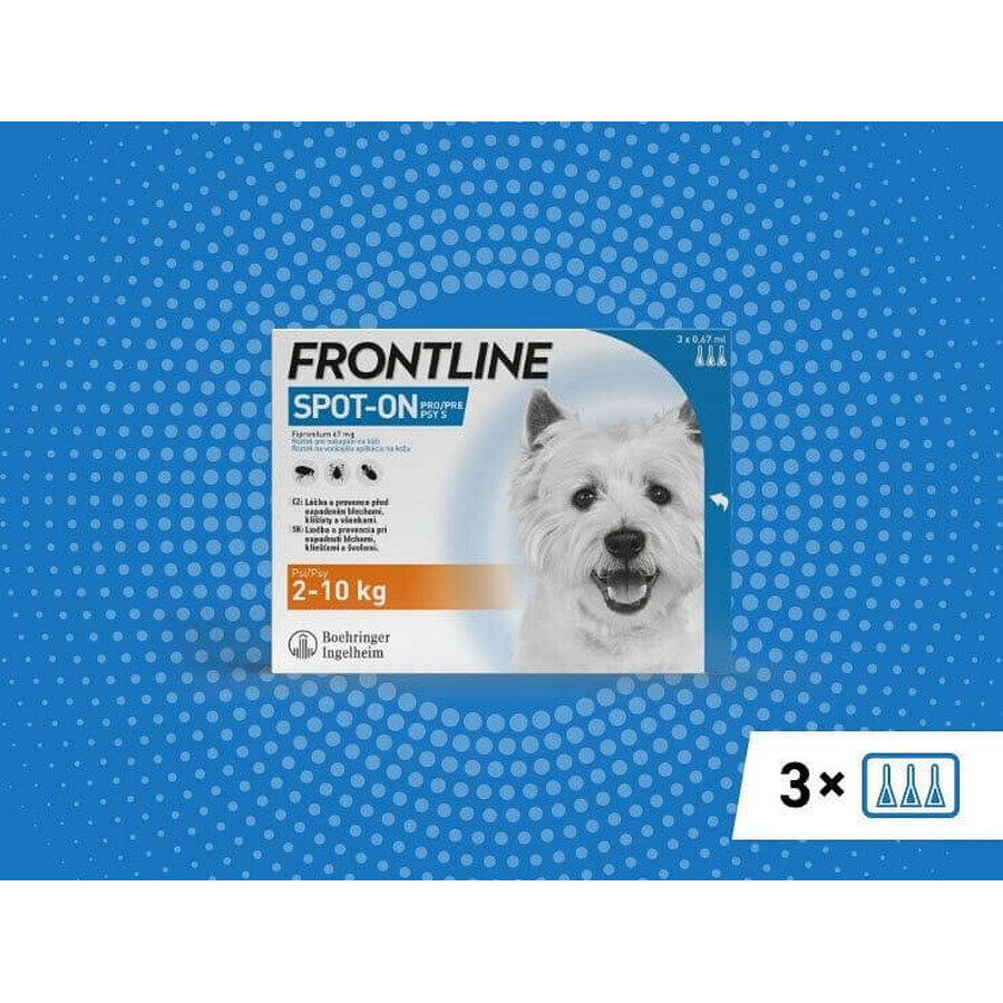 FRONTLINE spot-on pentru DOG S 3 x 0.67 ml 3x0.67 ml, soluție pentru câini