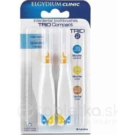 ELGYDIUM CLINIC Trio COMPACT - TRIO 2 scovolini interdentali in supporto (2x blu 1,9 mm+2x blu 2,5-2,2 mm+2x giallo 2,5-2,2 mm+2x arancione 3,5-2,7 mm) 6 pz, set 1x1