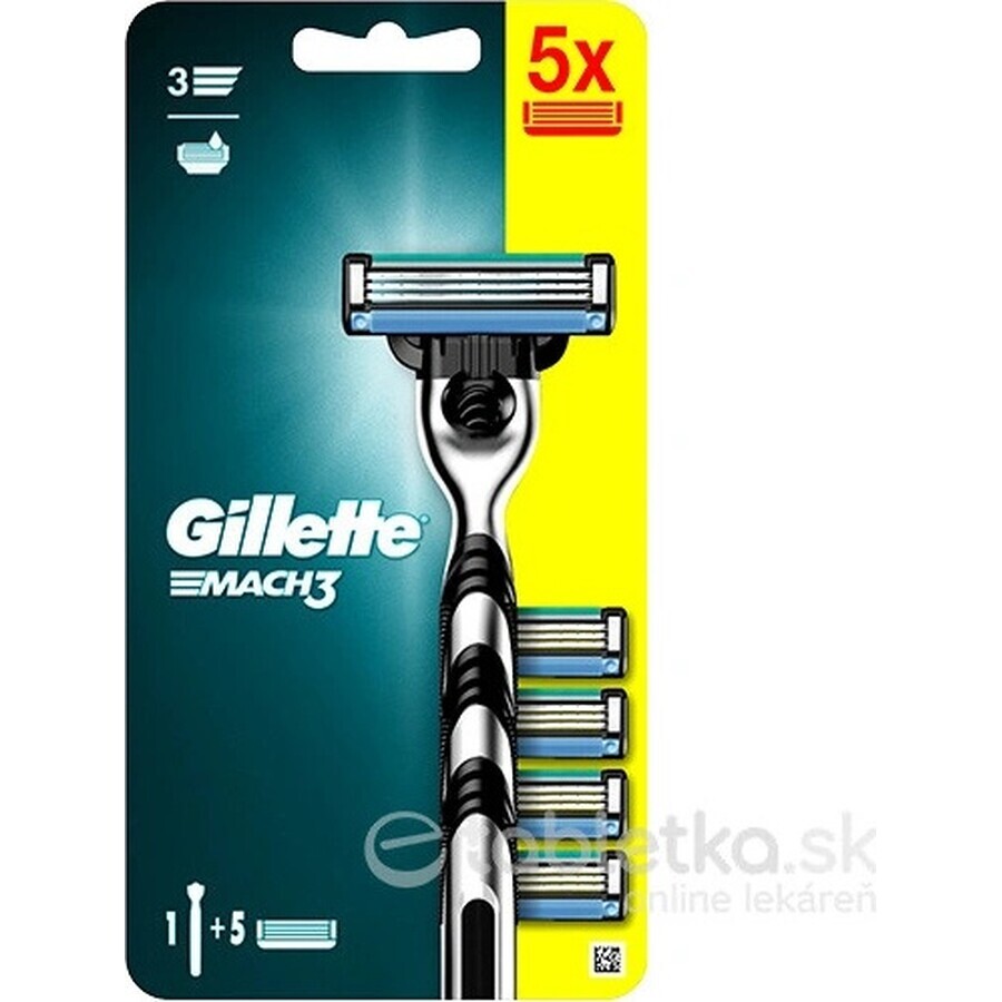 GILLETTE MACH3 SHAVER + 5NH Set 1×1, rasoio + 5 testine di ricambio