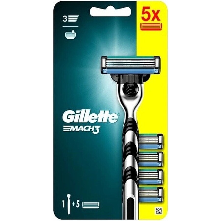 GILLETTE MACH3 SHAVER + 5NH Set 1×1, rasoio + 5 testine di ricambio