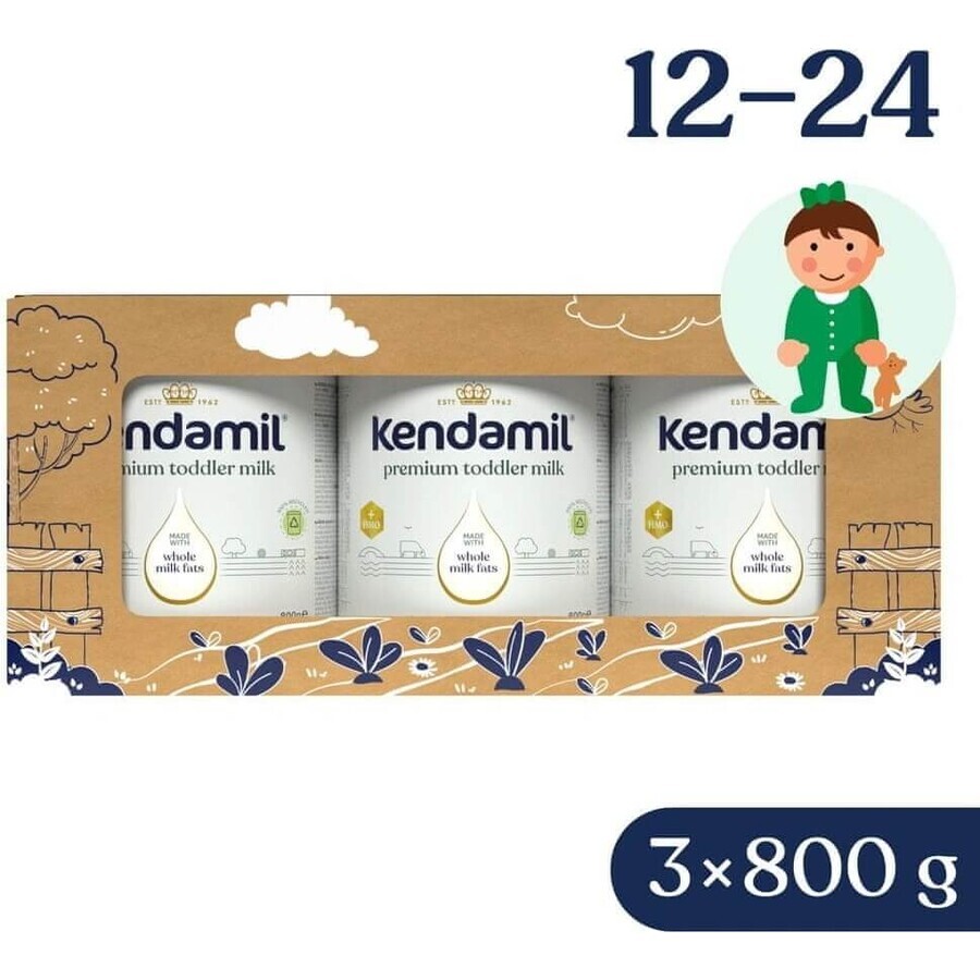 Kendamil Premium 3 HMO+, Kreativ-Geschenkpackung 3×800 g, Milch für Kleinkinder