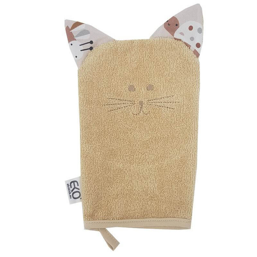 EKO Baumwollserviette mit Ohren Katze Beige 20x15 cm 1×1 St., Babyserviette