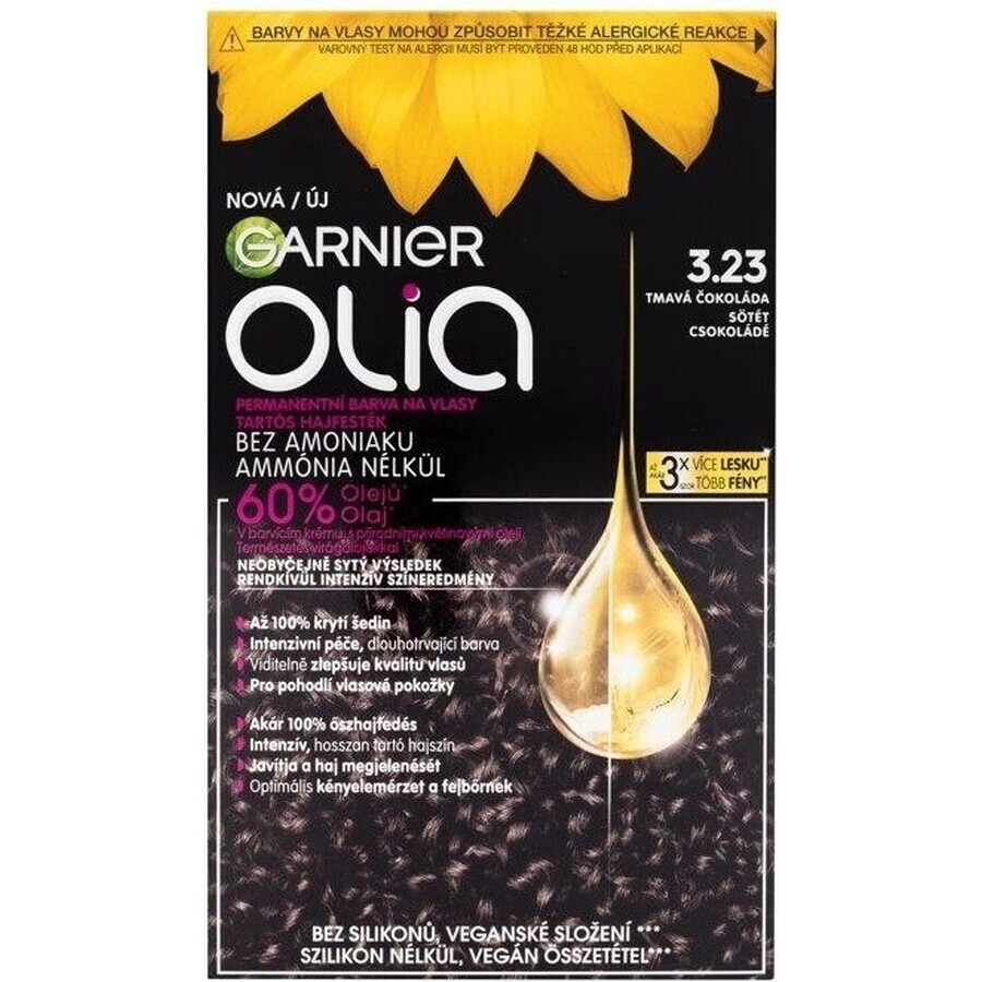 Garnier Olia Permanente Haarfarbe 3.23 Dark Chocolate 1×1 Set, permanente Haarfarbe