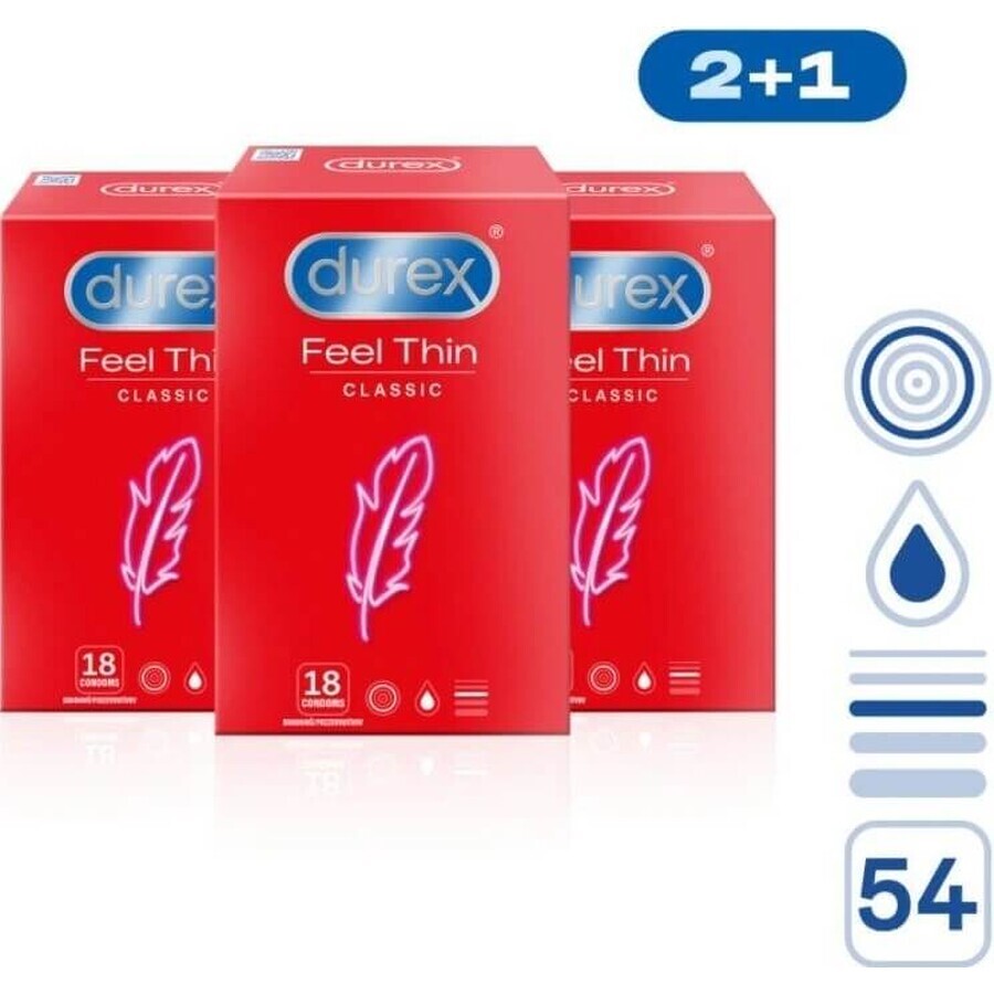 DUREX Feel Thin Extra Lubricated Packung 1×54 Stück, Kondome