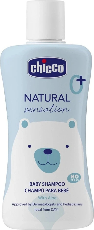 CHICCO Natural Sensation Shampoo mit Aloe 200ml, 0m+ 1×200 ml, Kindershampoo für Haare