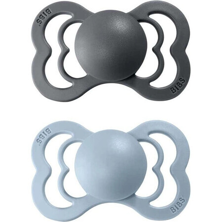 BIBS Silicone Soothers Supreme iron/baby blue 1×2 pcs, size 2