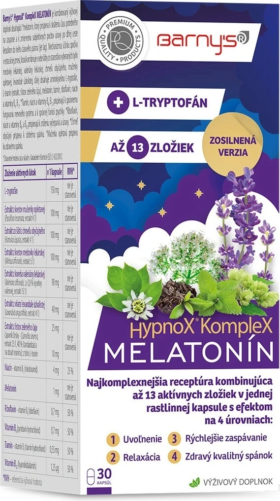 Barny's® HypnoX® KompleX MELATONIN 30 cps 1×30 cps, ein Komplex aus 13 Substanzen zur Förderung eines schnelleren Einschlafens und guten Schlafs