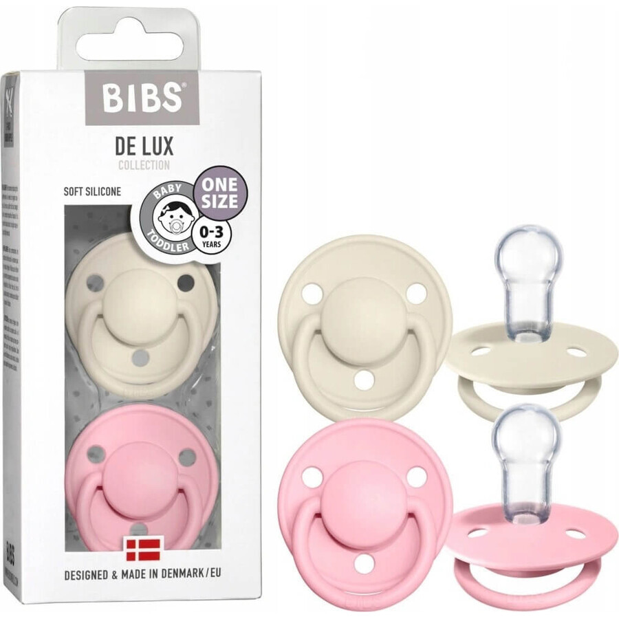 BIBS De Lux silicone pacifiers ivory / baby pink 1×2 pcs, one size