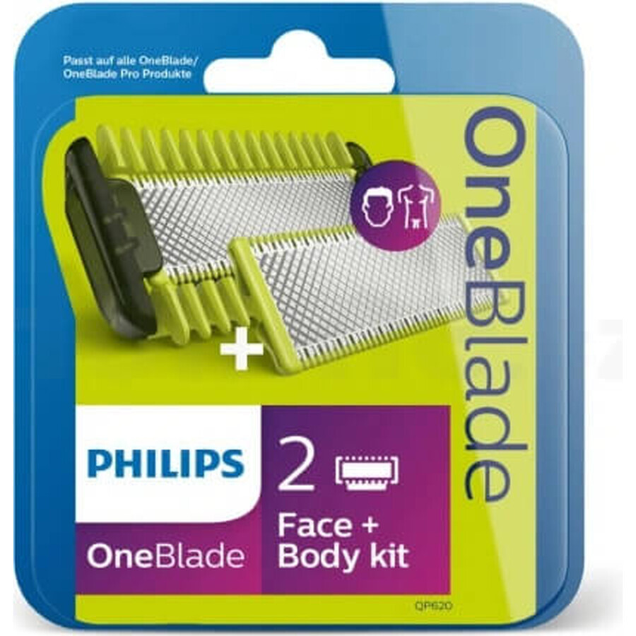 Philips OneBlade QP624/50 Lame de schimb 360 pentru față și corp + pieptăn pentru corp și atașament pentru părțile intime 1×1 buc, lame de schimb