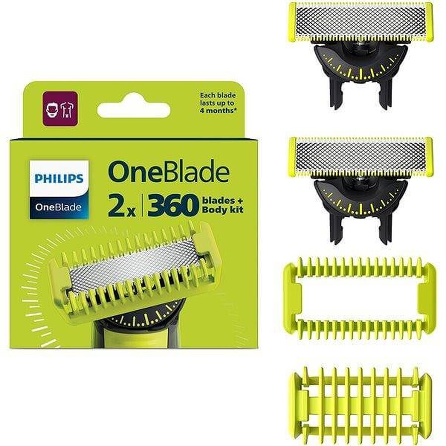 Philips OneBlade QP624/50 Lame de schimb 360 pentru față și corp + pieptăn pentru corp și atașament pentru părțile intime 1×1 buc, lame de schimb