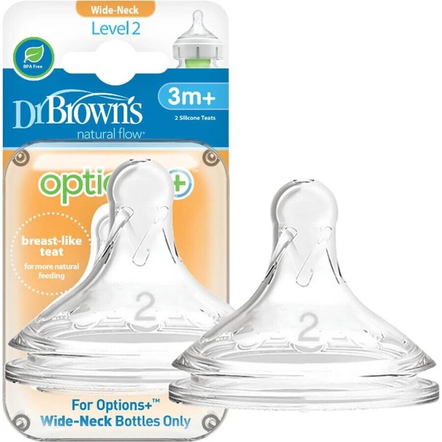 Dr.BROWN'S OPTIONS+ LEVEL 2 1×2, wide neck, silicone, 3M+