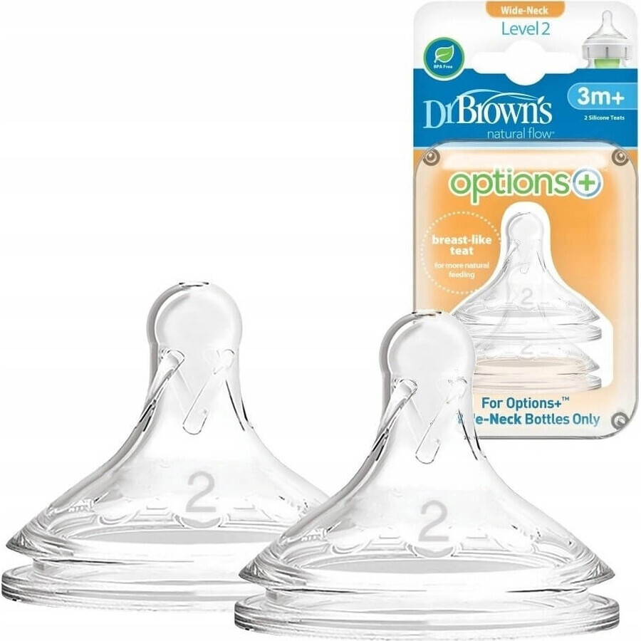 Dr.BROWN'S OPTIONS+ LEVEL 2 1×2, wide neck, silicone, 3M+