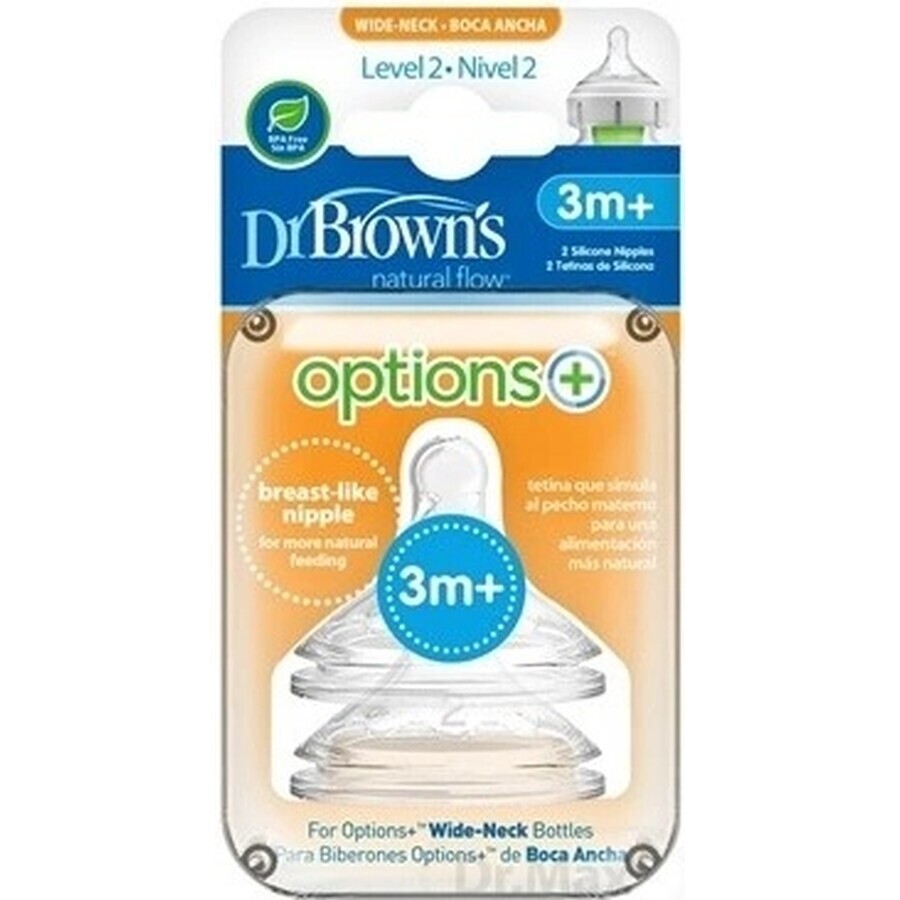 Dr.BROWN'S OPTIONS+ LEVEL 2 1×2, wide neck, silicone, 3M+