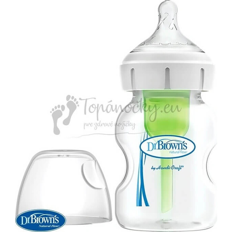 Dr.BROWN'S BABY BOTTLE OPTIONS+ 150 ml 1×1 pc, with wide neck, 0M+, anti-colic, glass, white