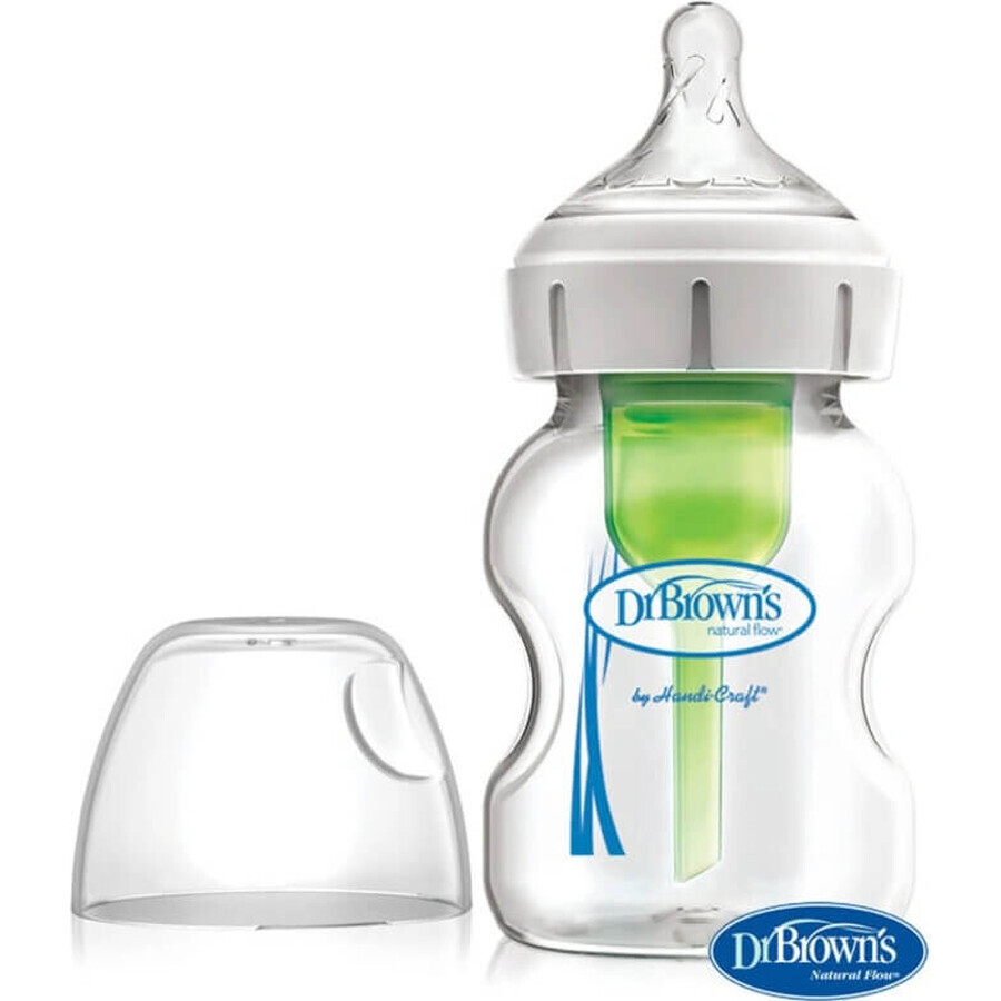 Dr.BROWN'S BABY BOTTLE OPTIONS+ 150 ml 1×1 pc, with wide neck, 0M+, anti-colic, glass, white