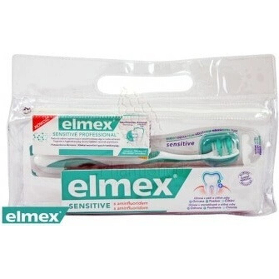 Elmex Sensitive set in reistas 1×1 set, tandpasta 75 ml + tandpasta 20 ml + tandenborstel