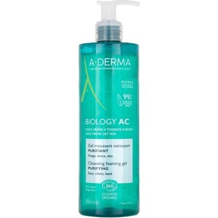 A-DERMA BIOLOGY AC Gel spumant de curățare pentru ten cu tendință acneică 1×400 ml gel, gel de curățare pentru ten