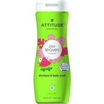 ATTITUDE Baby Körperseife und Shampoo (2 in 1) Kleine Blätter mit Melonen- und Kokosnussgeschmack 1×473 ml, Körperseife und Shampoo für Kinder