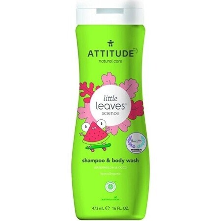 ATTITUDE Baby Körperseife und Shampoo (2 in 1) Kleine Blätter mit Melonen- und Kokosnussgeschmack 1×473 ml, Körperseife und Shampoo für Kinder