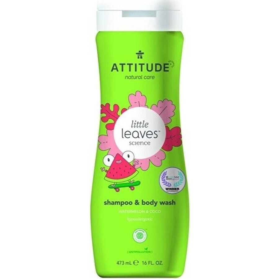 ATTITUDE Baby Körperseife und Shampoo (2 in 1) Kleine Blätter mit Melonen- und Kokosnussgeschmack 1×473 ml, Körperseife und Shampoo für Kinder