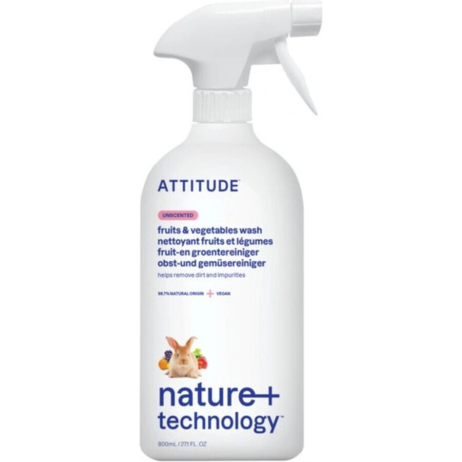 ATTITUDE Unparfümiertes Obst- und Gemüsewaschmittel Spray 1×800 ml , Obstwaschmittel