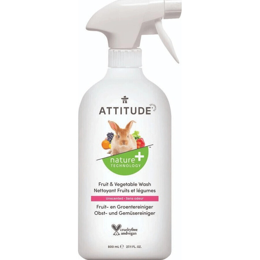 ATTITUDE Unparfümiertes Obst- und Gemüsewaschmittel Spray 1×800 ml , Obstwaschmittel