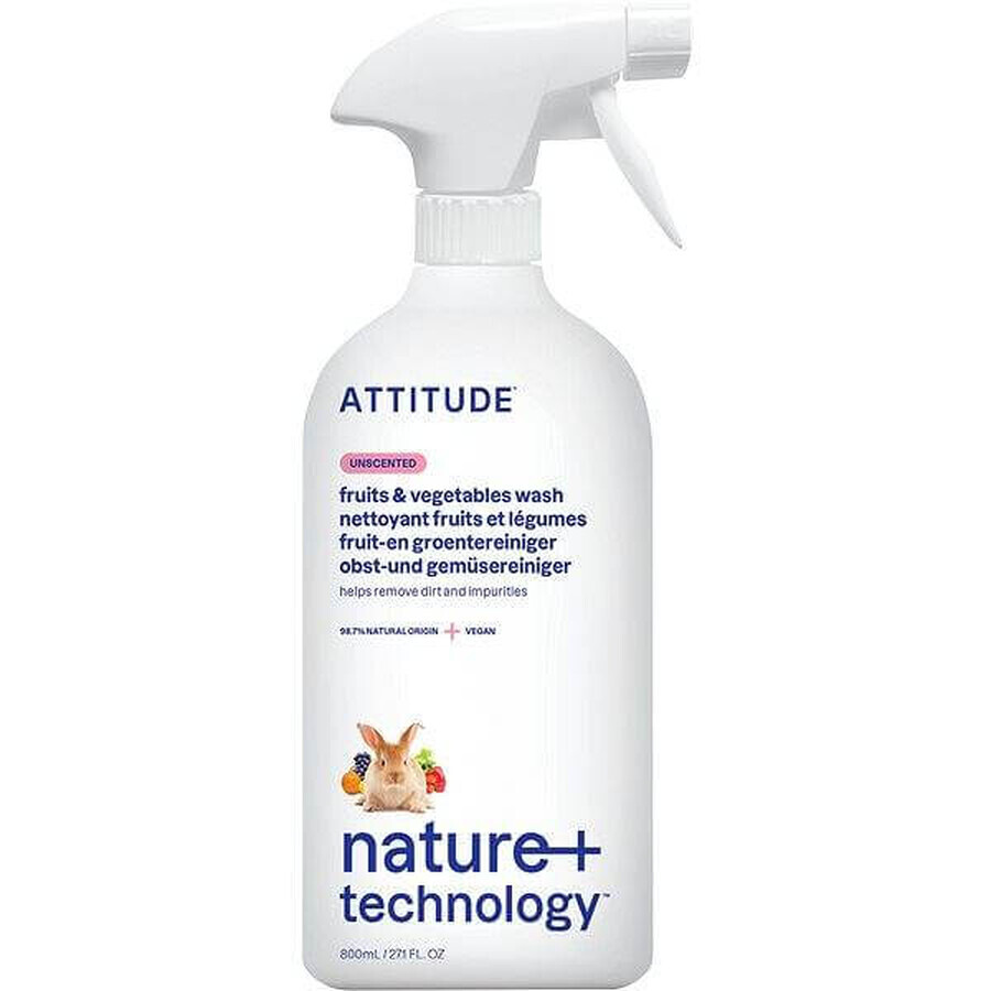 ATTITUDE Unparfümiertes Obst- und Gemüsewaschmittel Spray 1×800 ml , Obstwaschmittel