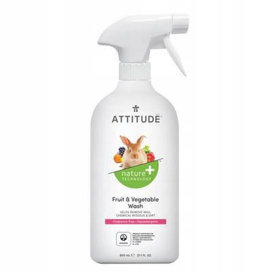 ATTITUDE Unparfümiertes Obst- und Gemüsewaschmittel Spray 1×800 ml , Obstwaschmittel