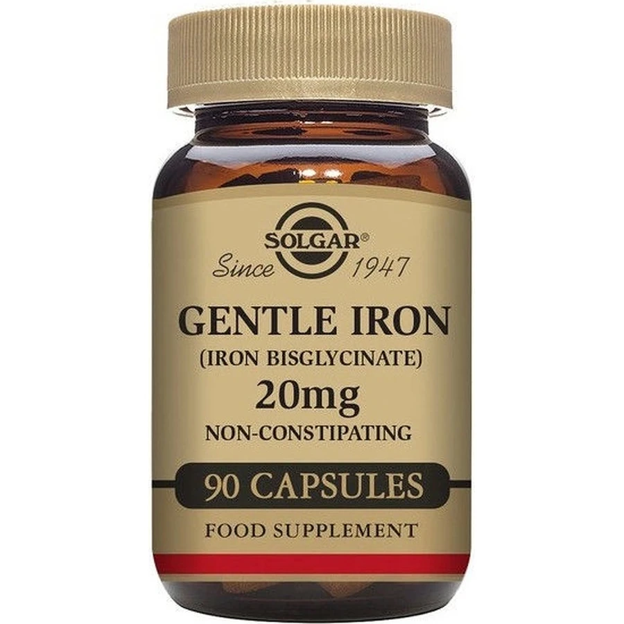 Solgar Gentle Iron 20 mg Fier (bisglicinat feros) Gentle pentru stomac 90 capsule 1×90 cps, supliment alimentar