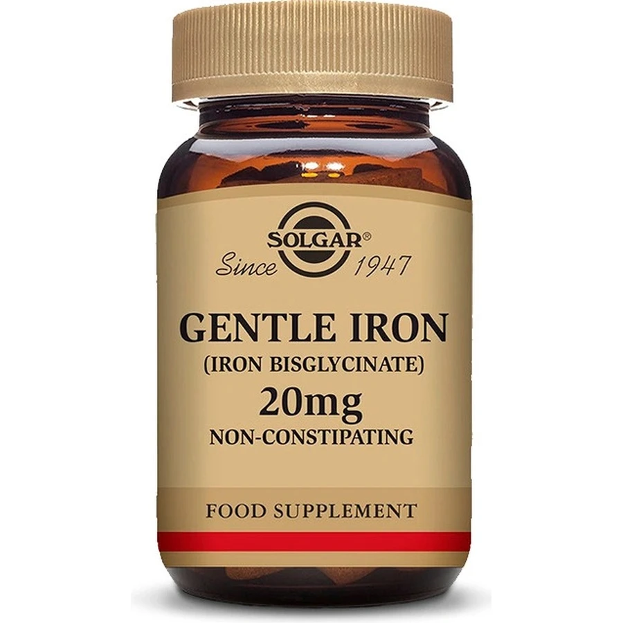 Solgar Gentle Iron 20 mg Fier (bisglicinat feros) Gentle pentru stomac 90 capsule 1×90 cps, supliment alimentar