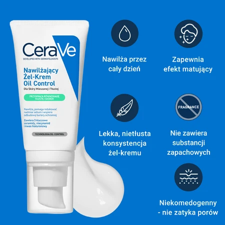 CeraVe Oil Control, feuchtigkeitsspendende Gel-Creme, Mischhaut und fettige Haut, 52 ml