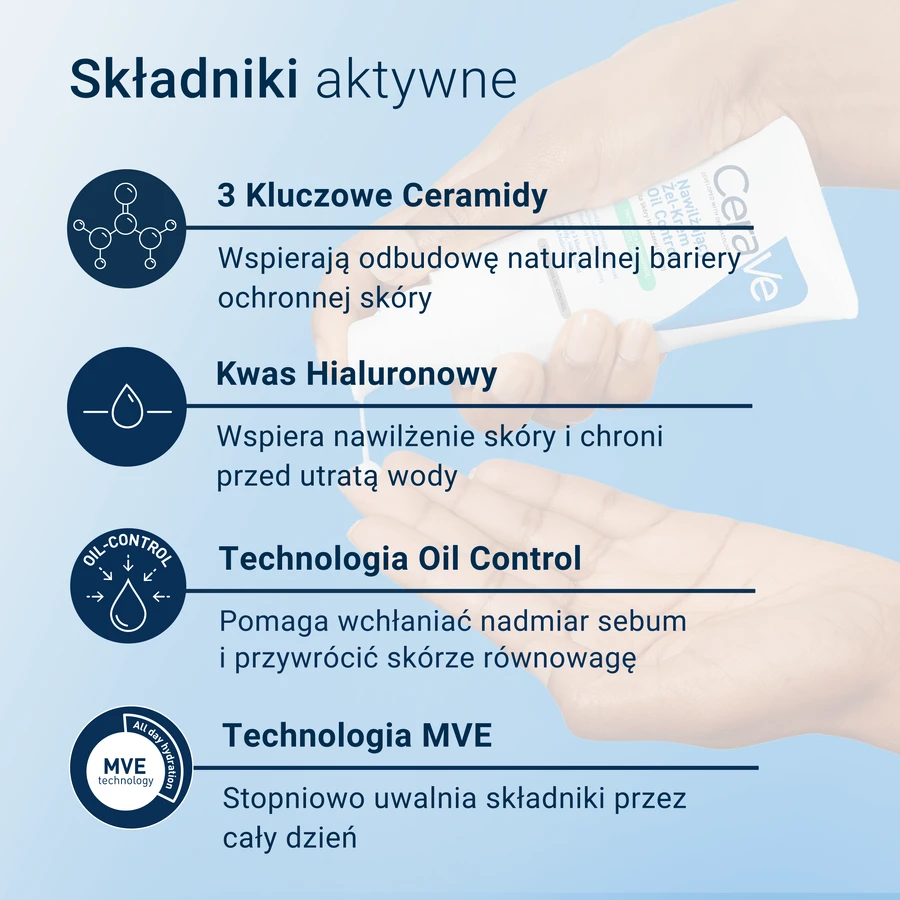 CeraVe Oil Control, feuchtigkeitsspendende Gel-Creme, Mischhaut und fettige Haut, 52 ml
