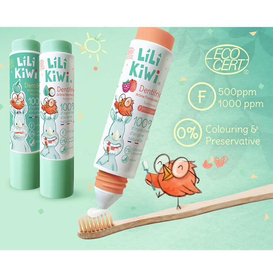 Dentifrice pour enfants Lilikiwi au fluor, framboise et litchi, à partir de 3 ans, 30 ml