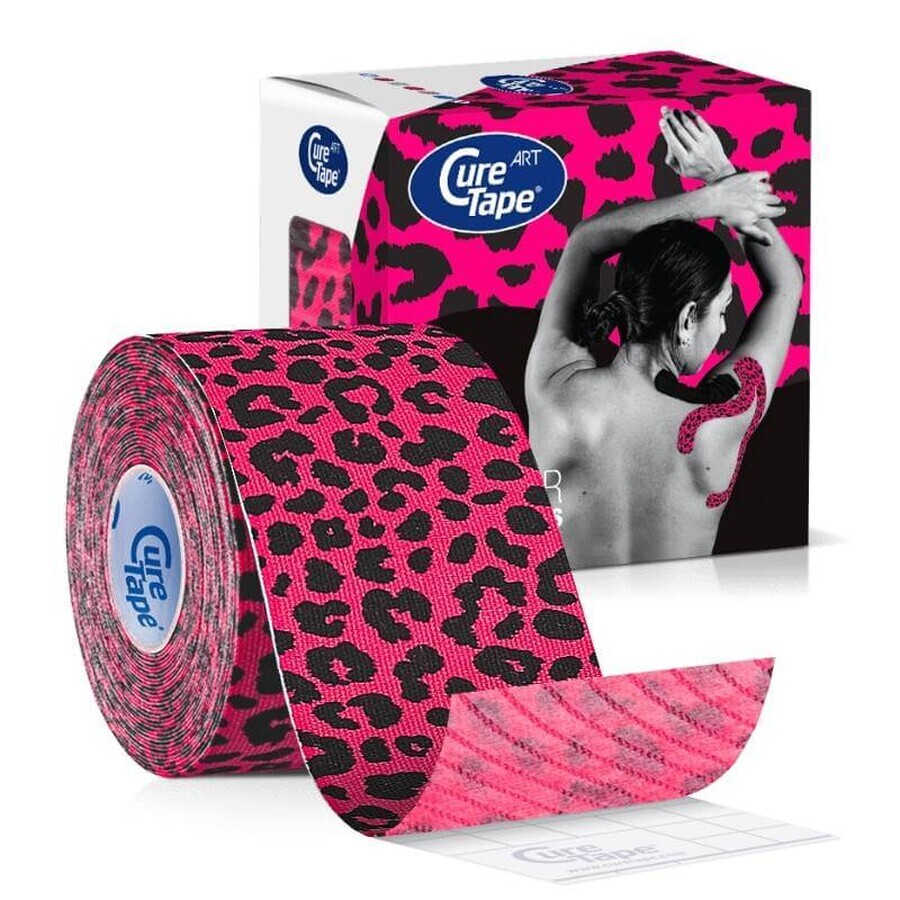 CureTape Art Leopard Pink, bandă kinesiologică, 5 cm x 5 m, 1 buc