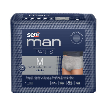 Seni Man Pants, saugfähige Slips, Größe M, 80-110 cm, 10 Stück