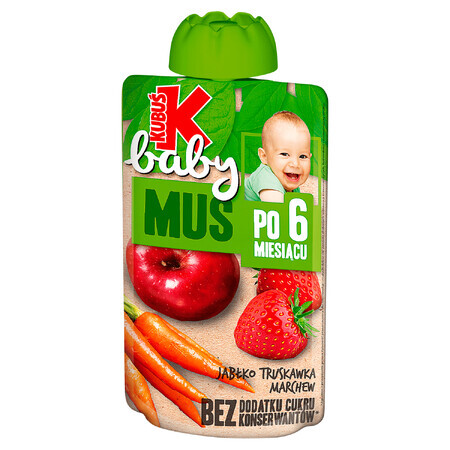 Kubuś Baby Mousse en tube, pomme, fraise, carotte, après 6 mois, 100 g