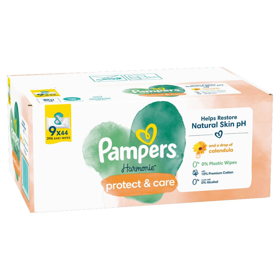 Pampers Harmonie Protect & Care, wet wipes, 9 x 44 pieces