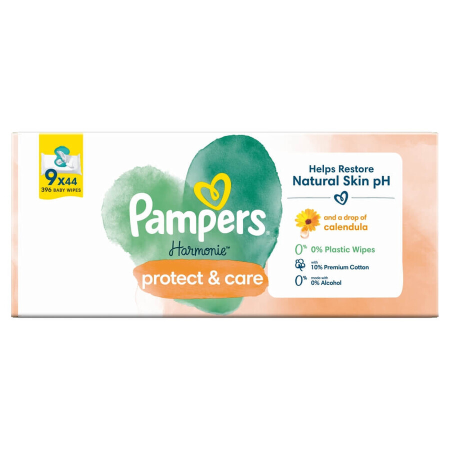 Pampers Harmonie Protect & Care, wet wipes, 9 x 44 pieces