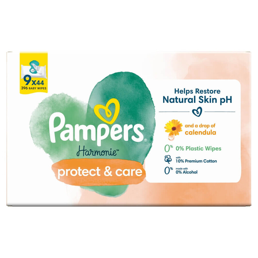 Pampers Harmonie Protect & Care, wet wipes, 9 x 44 pieces