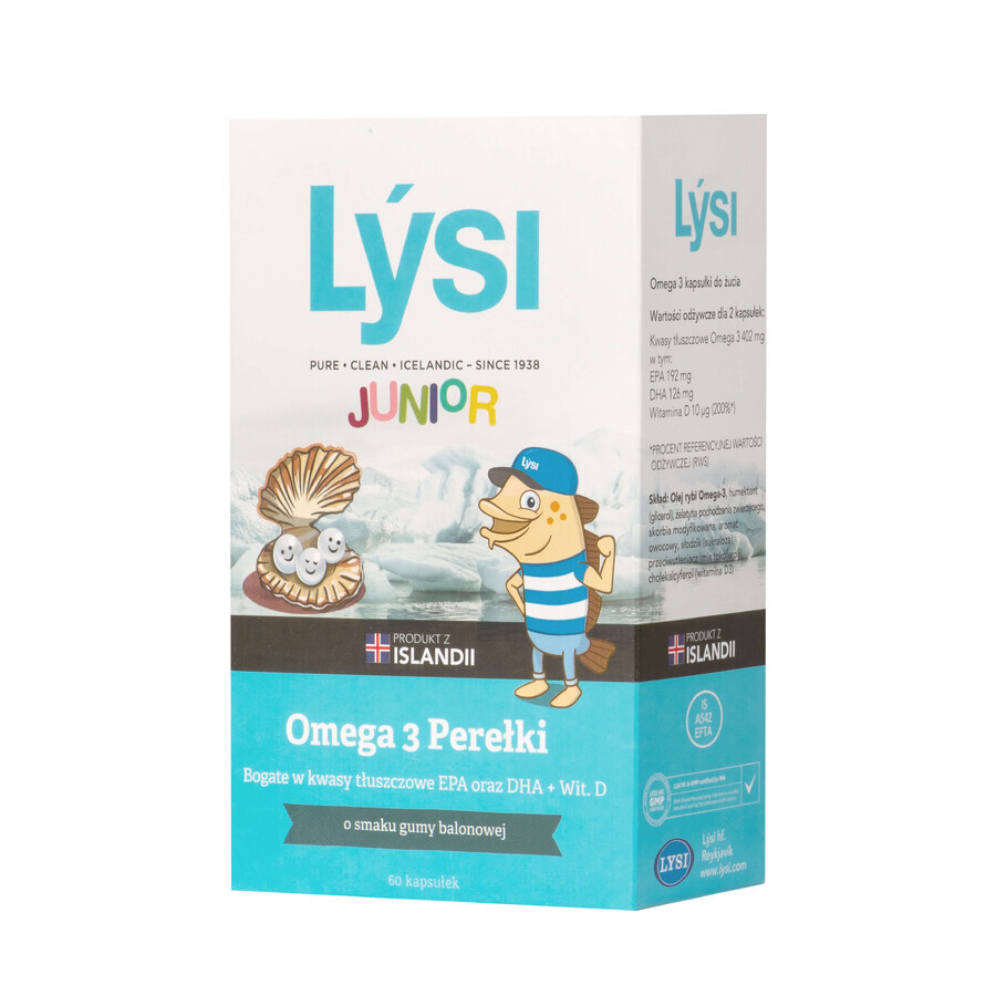 Set Lysi Omega 3 Pearls, Geschmacksrichtung Kaugummi, 2 x 60 Kaukapseln + Gratis-Kappe