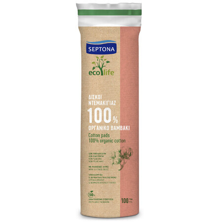 Septona Ecolife, ronde cosmetische pads, 100% katoen, 100 stuks