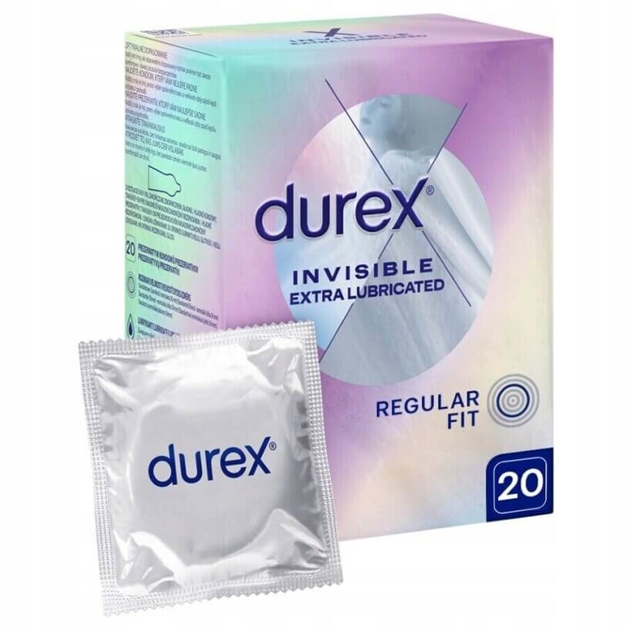 Durex Invisible, preservativi extra umidi, super sottili, 20 pezzi