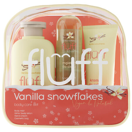 Fluff Vanilla Snowflakes set, body lotion, 200ml + body mist, 80ml + hand cream, 50ml + makeup bag