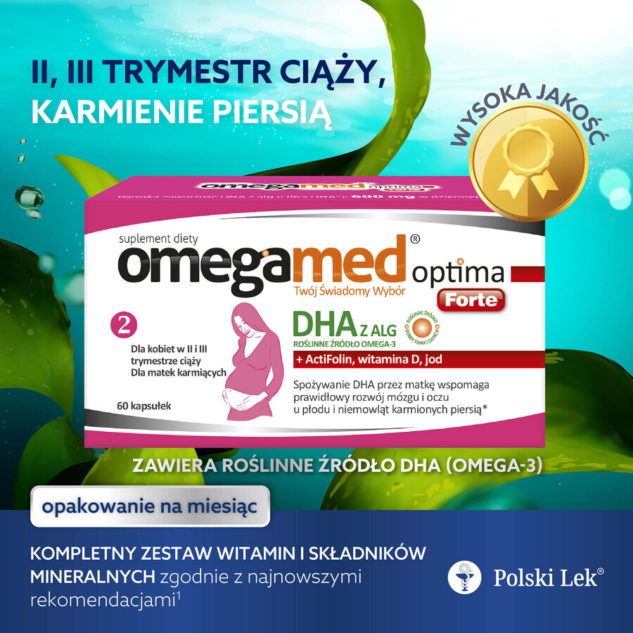 Omegamed Optima Forte DHA Alghe Set per donne nel secondo e terzo trimestre di gravidanza e madri che allattano, 2 x 60 capsule