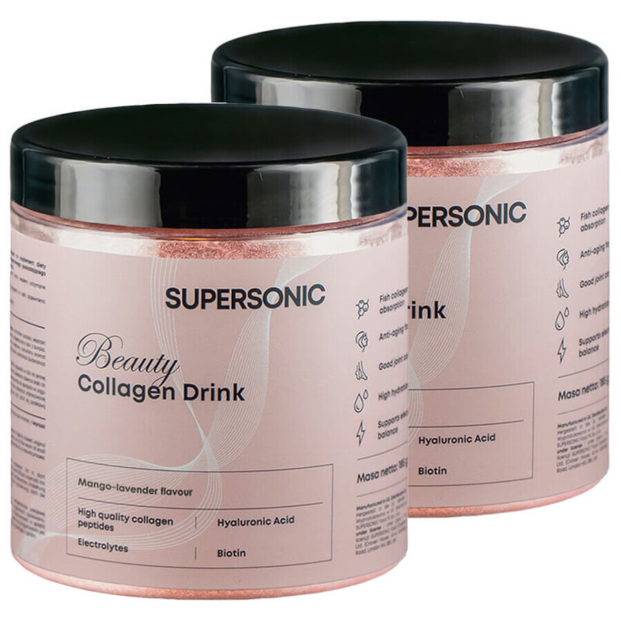 Set di bevande al collagene Supersonic Beauty, gusto mango, 2 x 185 g